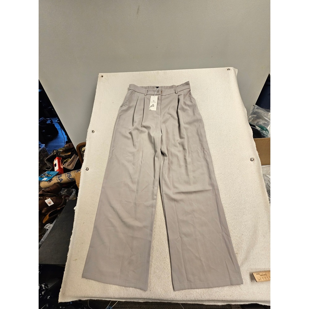 Lillusory Wide Leg Pleated Trousers Light‎ Gray High Waist Elastic Back Size L